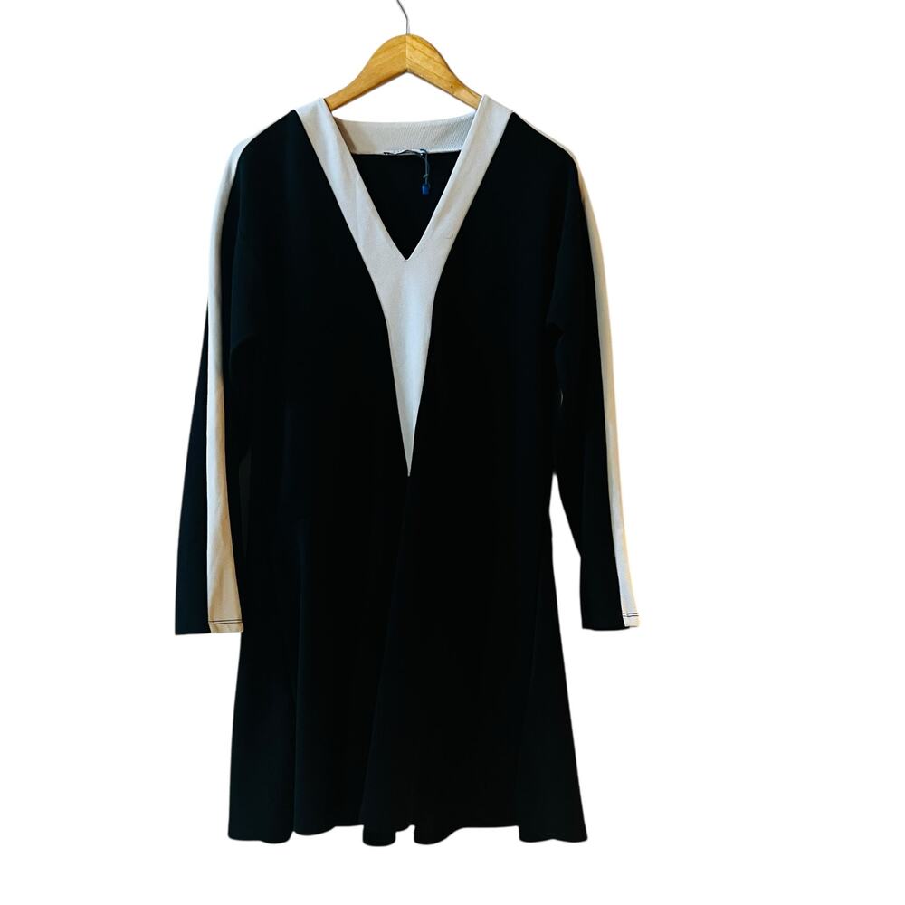 Zara Colorblock Flare Hem Long Sleeve Dress Size M Medium Black - Picture 2 of 8